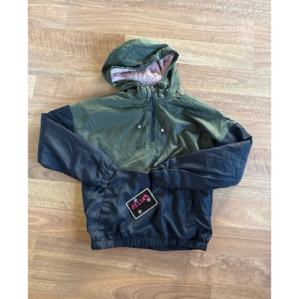 DELIAS quarter zip minky hooded pull over jacket NWT